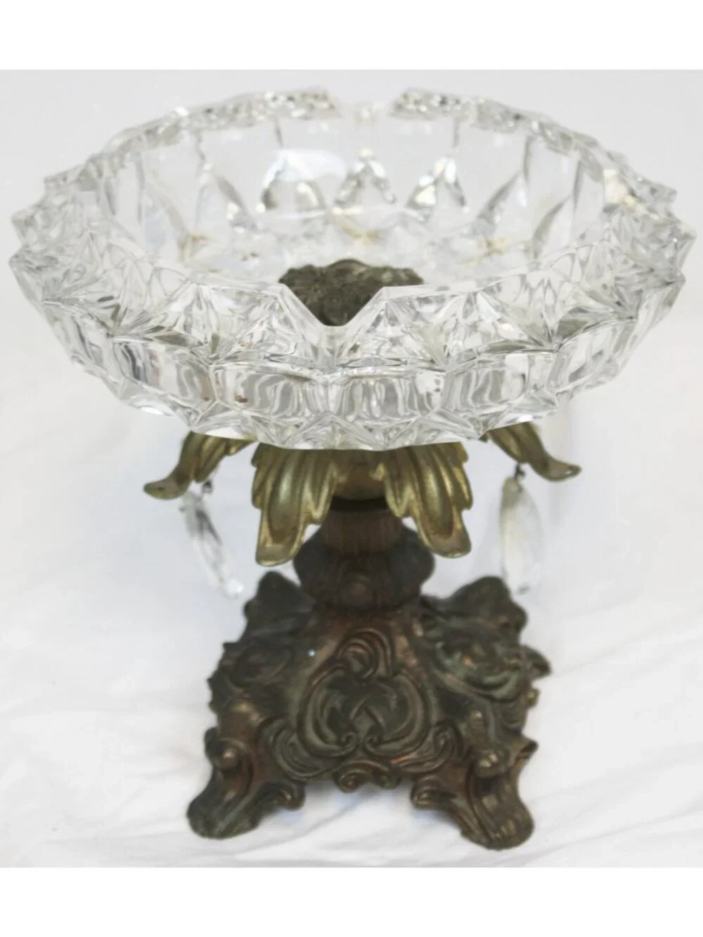 Vtg Hollywood Regency Footed Ash Tray Candy Nut Dish Compote Heavy Glass Metal